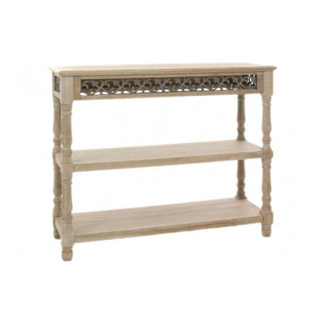 Console + 2 Plateaux + Bord Déco Bois Naturel 98X34X80Cm