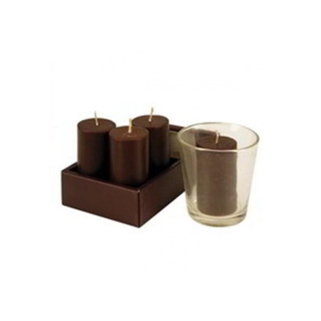 Coffret 4 bougies marron + photophore