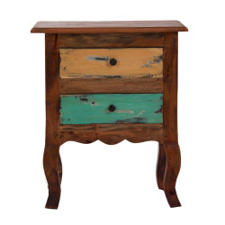 table de chevet bohème chic 2 tiroirs en bois brut multicolore Vical Home