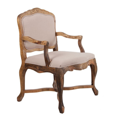 fauteuil louis xv structure en bois ciré et revêtement tissus crème Vical Home