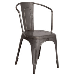 chaise industriel avec accoudoirs métal aspect usé gris Vical Home