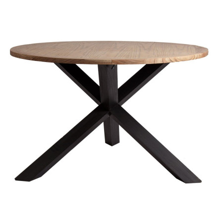 table ronde scandinave avec pieds croisés veiné bois naturel et noir Vical Home