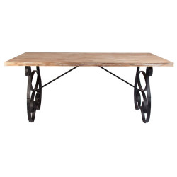 table à manger avec pieds arabesque en métal noir et plateau en bois brut Vical Home