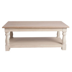 table basse campagne rectangulaire en bois patiné blanc et plateau naturel Vical Home