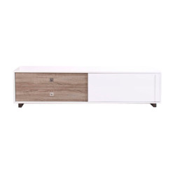 meuble tv moderne en bois blanc et naturel 2 portes coulissantes et 2 tiroirs Vical Home