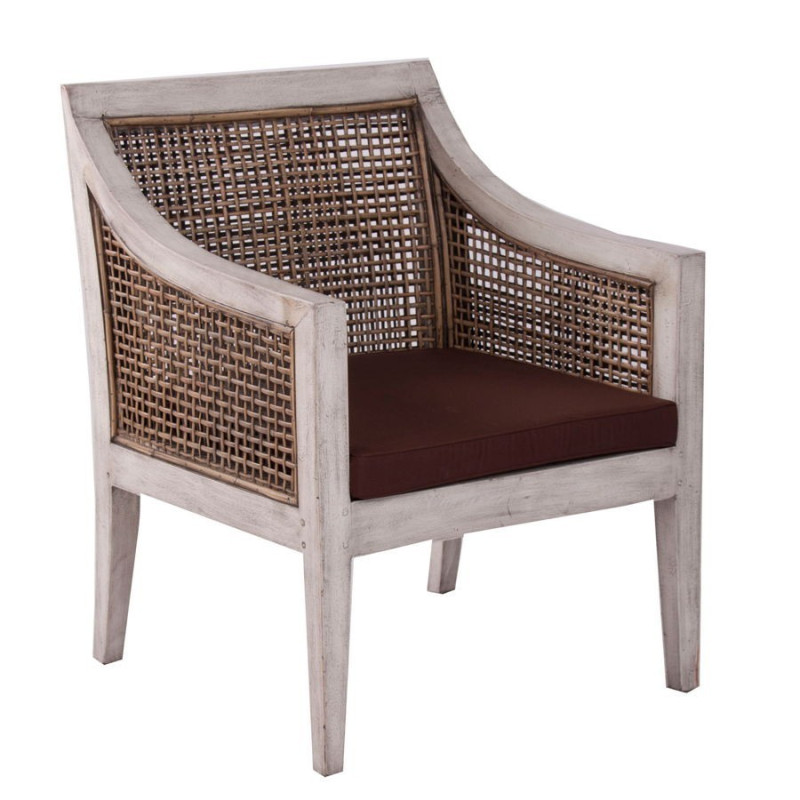 fauteuil de jardin en bois et rotin blanc et naturel Vical Home