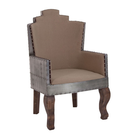 fauteuil haut industriel atypique en métal vieilli et assise en tissus taupe Vical Home
