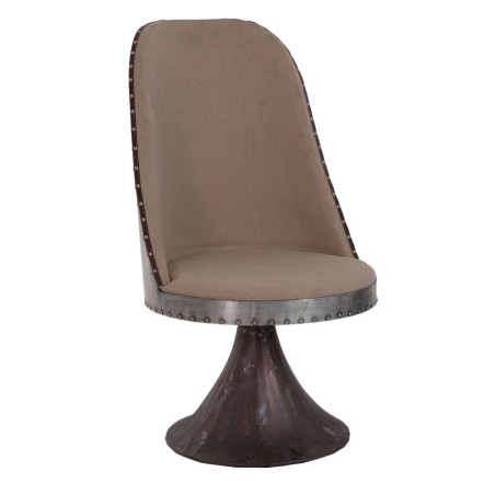 fauteuil original industriel avec pied central et structure en métal vieilli et assise en tissus taupe Vical Home