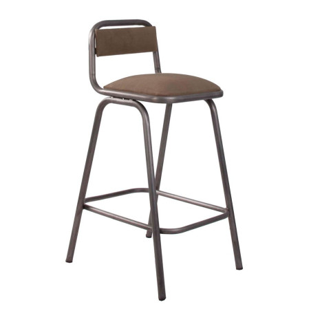 chaise haute industriel en métal gris et assise rembourré en tissus taupe Vical Home