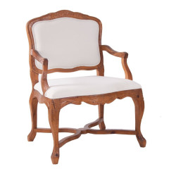 fauteuil en bois  massif sculpté et assise en tissus beige Vical Home