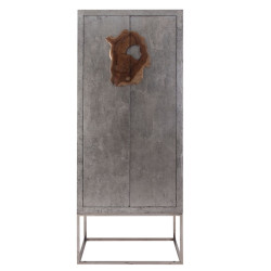 armoire moderne en bois de manguier couleur argenté 2 portes sur socle chrome Vical Home