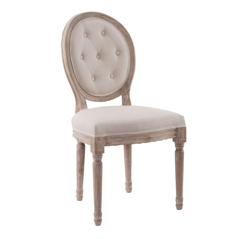 chaise de charme médaillon en tissus beige et structure en bois patinée Vical Home