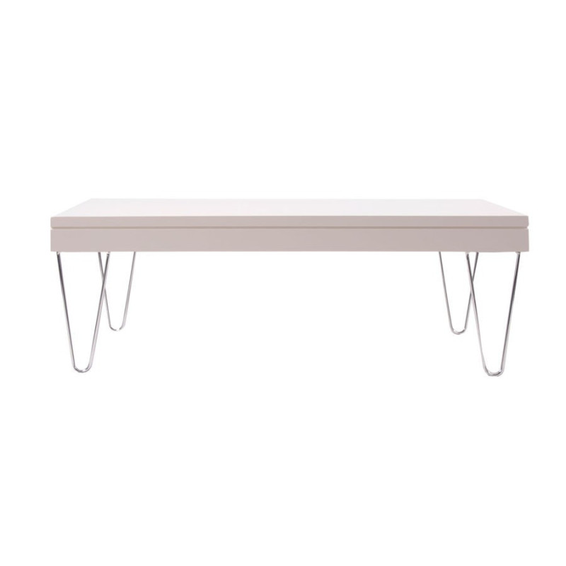 table basse moderne en bois laqué blanc sur pieds chrome Vical Home