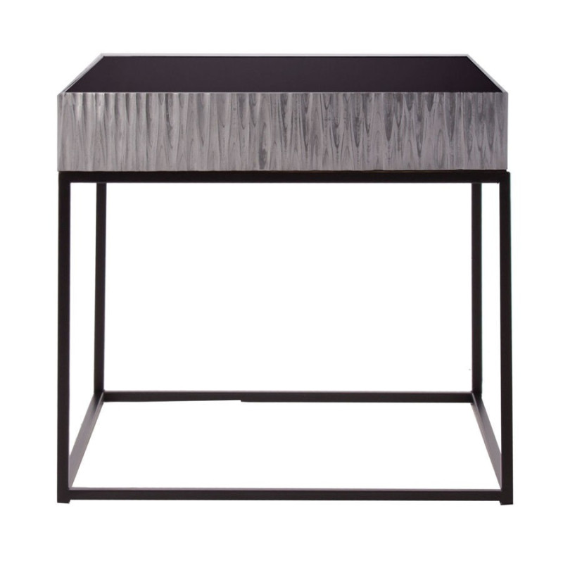 table basse moderne en bois noir plateau laqué noir et contour argenté Vical Home