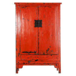 armoire chinoise 2 portes rouge orangée en bois vieilli Vical Home