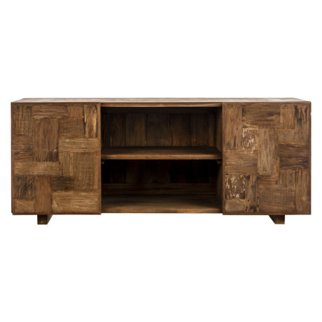 meuble tv industriel rectangle en bois brut aux portes coulissantes Vical Home