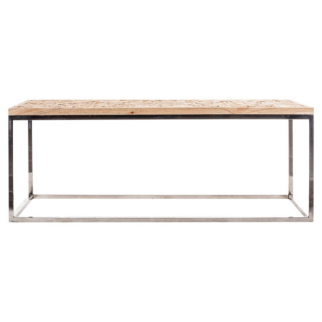 table basse de salon rectangulaire avec un plateau en bois naturel sculpté et pied chrome Vical Home