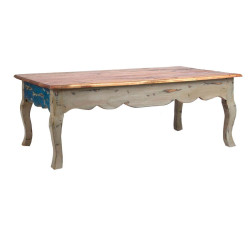 table basse bohème chic en bois brut multicolore Vical Home