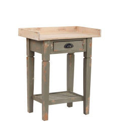 table d'appoint atelier en bois vieilli patine gris 1 porte et plateau blanchi Vical Home