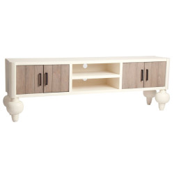 meuble tv Roméo en bois bi colore crème et naturel 4 portes et 2 niches Vical Home