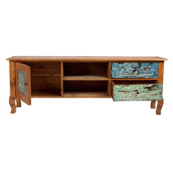 meuble tv  vintage en bois acajou 2 tiroirs 1 porte multicolore Vical Home