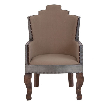 fauteuil haut industriel atypique en métal vieilli et assise en tissus taupe Vical Home