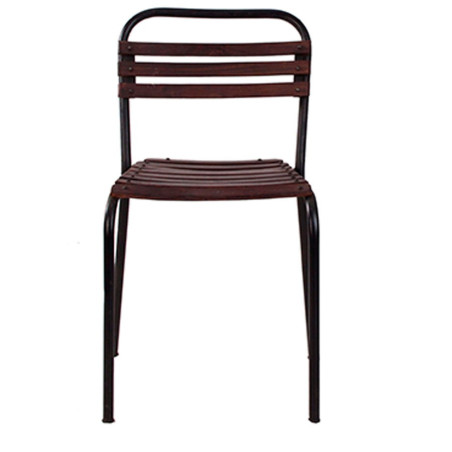 chaise bistrot industriel atelier en  noir et assise à lattes marron en bois Vical Home
