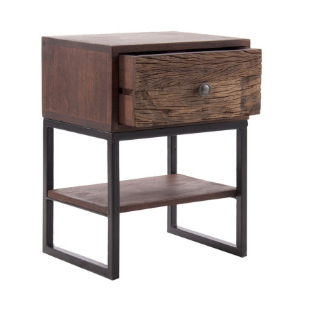 table de chevet 1 tiroir et 1 plateau en bois et métal marron vintage Vical Home