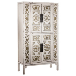 armoire chinoise 4 portes de couleur blanc et or vieilli Vical Home