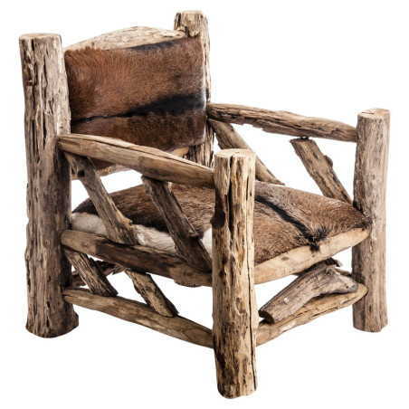 fauteuil original en tronc de bois et peau de bête Vical Home