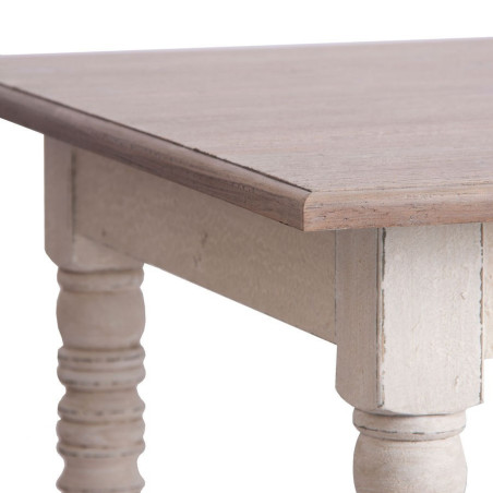 table à manger campagne rectangulaire en bois patiné blanc et plateau naturel Vical Home