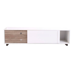meuble tv moderne en bois blanc et naturel 2 portes coulissantes et 2 tiroirs Vical Home