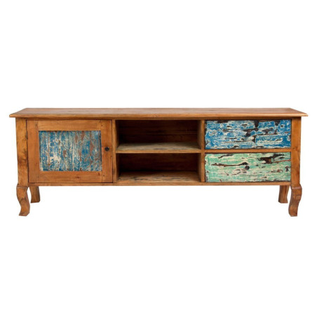 meuble tv  vintage en bois acajou 2 tiroirs 1 porte multicolore Vical Home