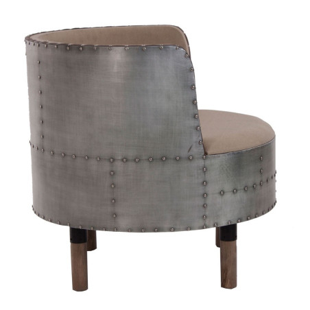 fauteuil rond original industriel en métal vieilli et assise en tissus taupe Vical Home