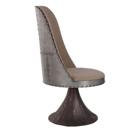 fauteuil original industriel avec pied central et structure en métal vieilli et assise en tissus taupe Vical Home
