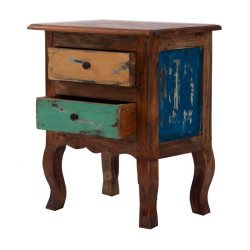 table de chevet bohème chic 2 tiroirs en bois brut multicolore Vical Home
