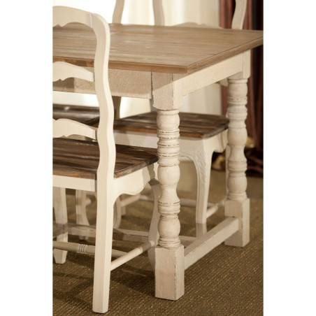 table à manger campagne rectangulaire en bois patiné blanc et plateau naturel Vical Home