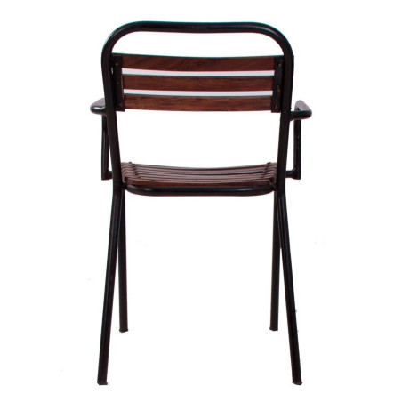 chaise bistrot industriel atelier en noir avec accoudoir et assise à latte en bois Vical Home