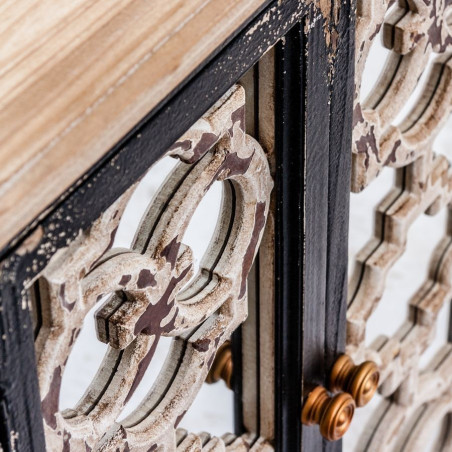 buffet 4 portes miroirs moulurées en bois vieilli noir et brut Vical Home