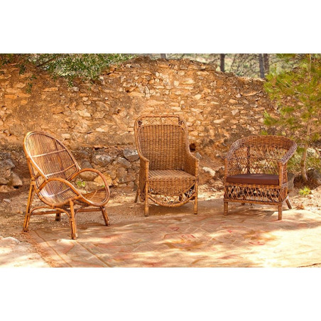 fauteuil de jardin en rotin naturel et coussin marron Vical Home