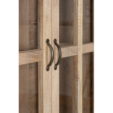 armoire vitrine vintage 2 portes en bois brut 145X45X160CM J-Line