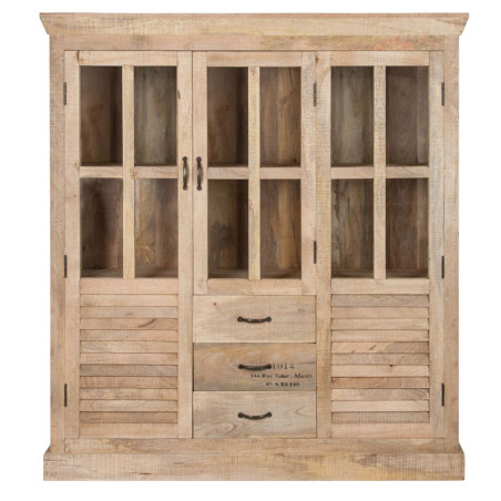 armoire vitrine vintage 2 portes en bois brut 145X45X160CM J-Line