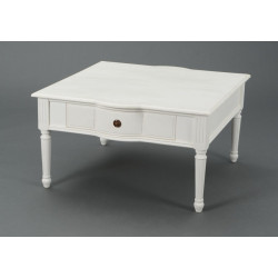 Table basse carrée blanche romantique avec 1 tiroir agathe Amadeus