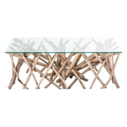 Table basse rectangulaire bois flotté et plateau verre Vical Home