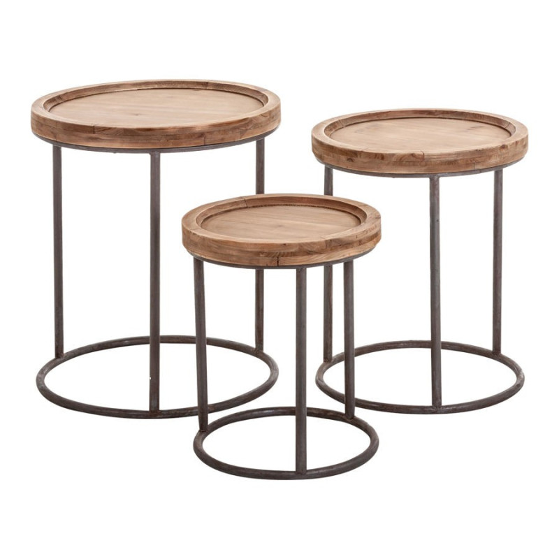 Set de 3 tables gigognes métal noir plateau bois brut Vical Home