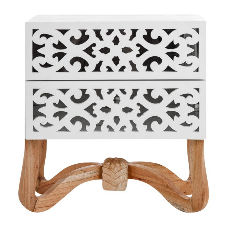 Table de chevet 2 tiroirs exotique en bois blanc et naturel sculptée Vical Home