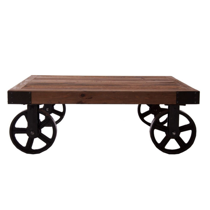 Table basse sur roulettes en bois brut vintage Vical Home