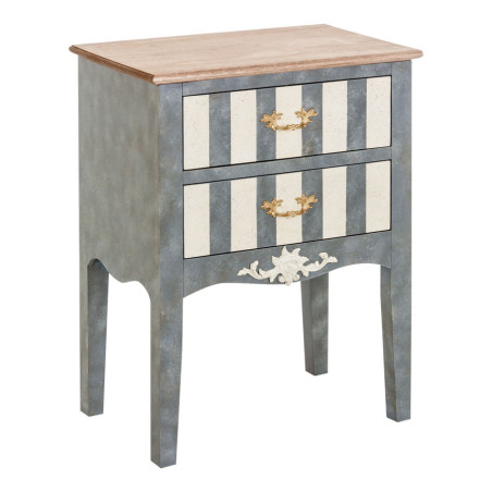 Petite commode baroque chic 2 tiroirs rayure blanc et gris Vical Home