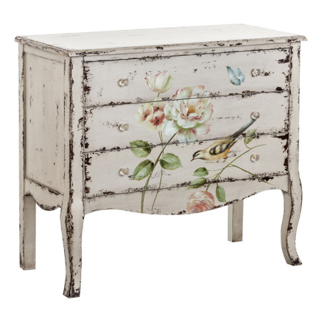 Commode florale chic patine blanc antique Vical Home
