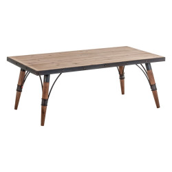 Table basse rectangulaire rétro en bois brut naturel et métal noir Vical Home